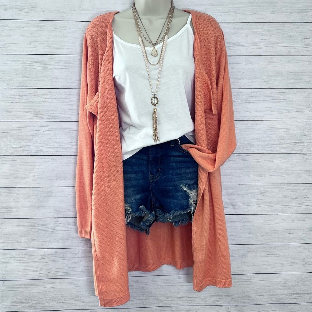 Boutique Brand Ribbed Open Front Knit Cardigan Orange 💗